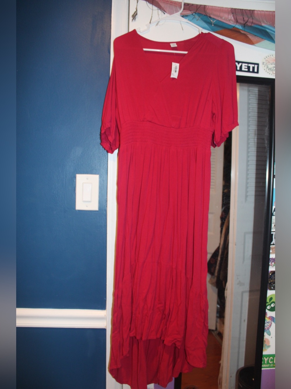 Old Navy Magenta Smocked V-Neck Maxi Dress XS Petite NWT
